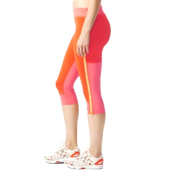 ☀️ADIDAS STELLASPORT Climalite Pink Zipper Workout Leggings☀️UPF 50+ UV PRO - Picture 8 of 15